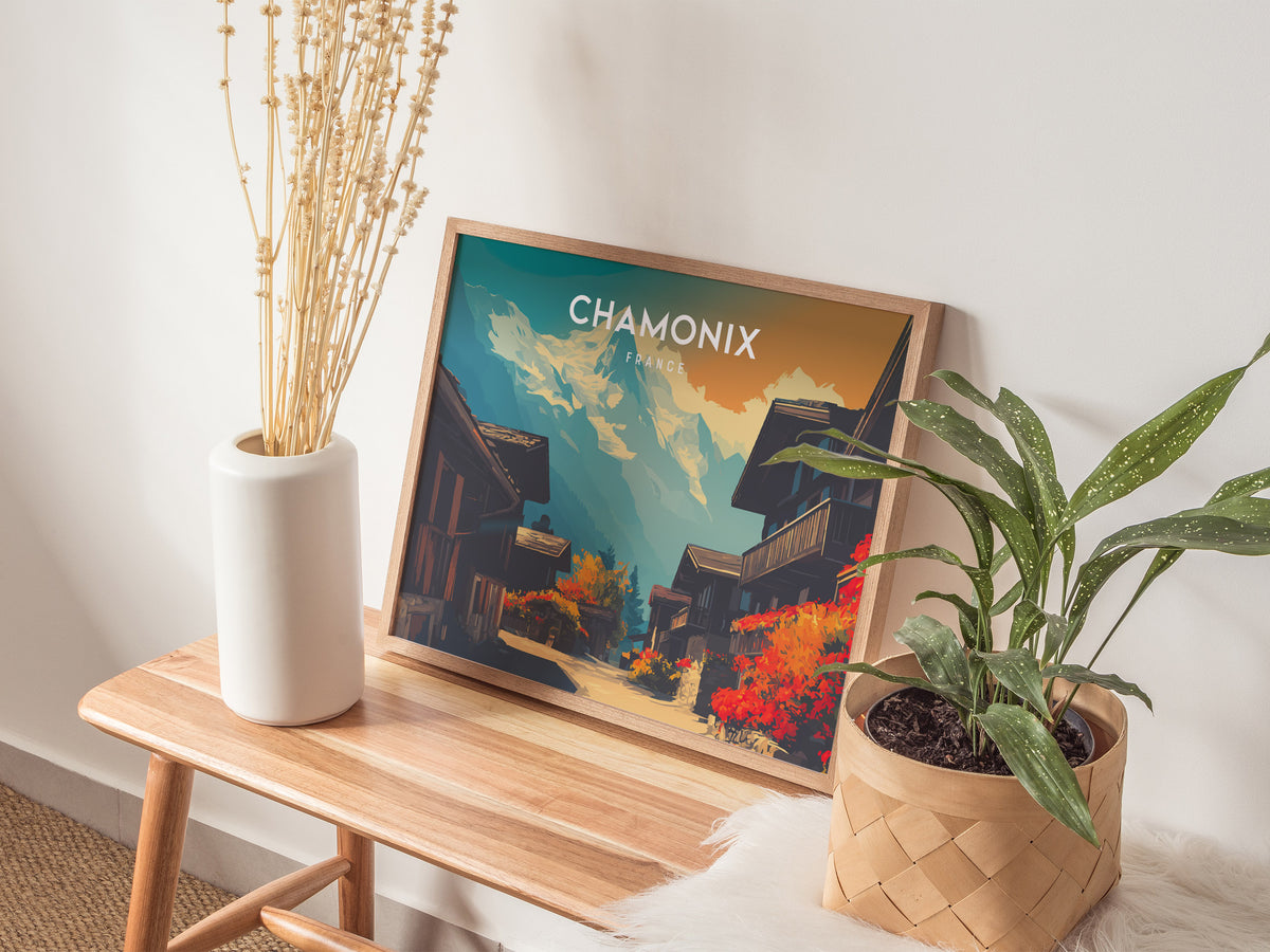 Chamonix, France Landscape Poster | Snow-Capped Alps Vacation Wall Art — 20x16 in