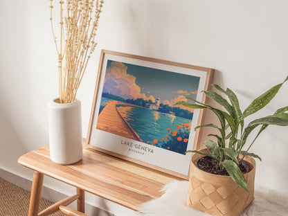 Lake Geneva Landscape Matte Border Poster | Wisconsin Vacation Wall Art — 20x16 in