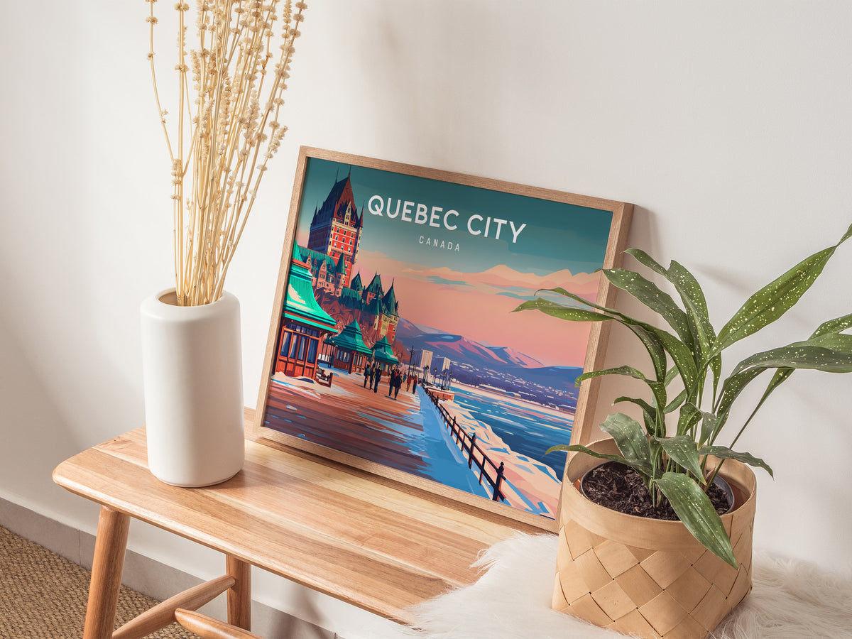 Quebec City, Canada Landscape Poster | Historic Skyline Vacation Wall Art — 20x16 in