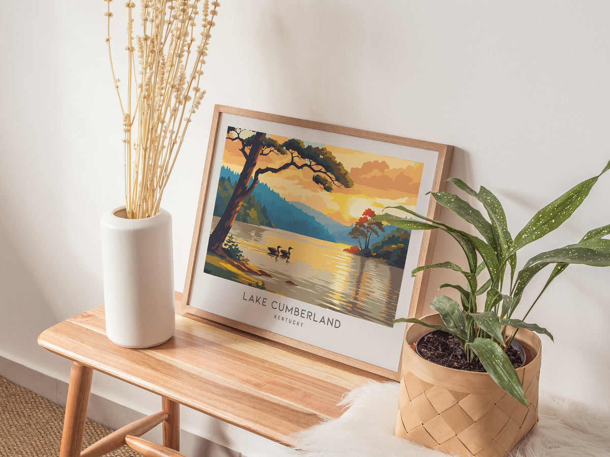 Lake Cumberland Landscape Matte Border Poster | Kentucky Travel Wall Art — 20x16 in