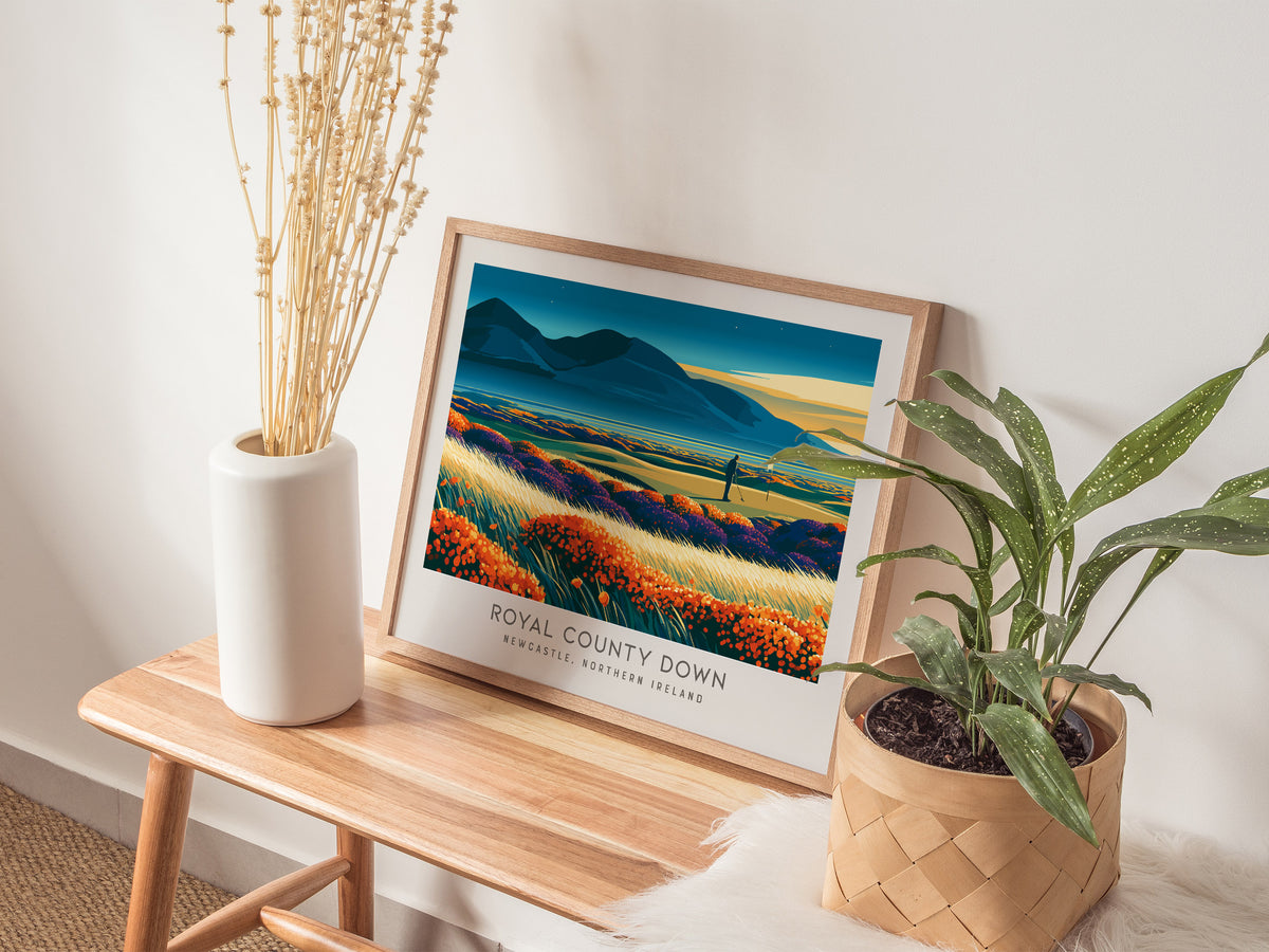 Royal County Down Landscape Matte Border Poster | Newcastle, Northern Ireland Travel Wall Art — 20x16 in