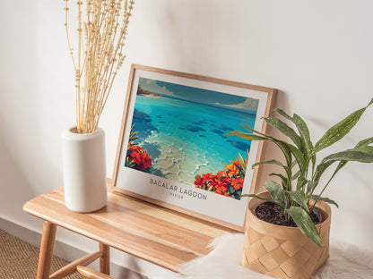Bacalar Lagoon Landscape Matte Border Poster | Mexico Coastal Beach Decor Travel Wall Art — 20x16 in
