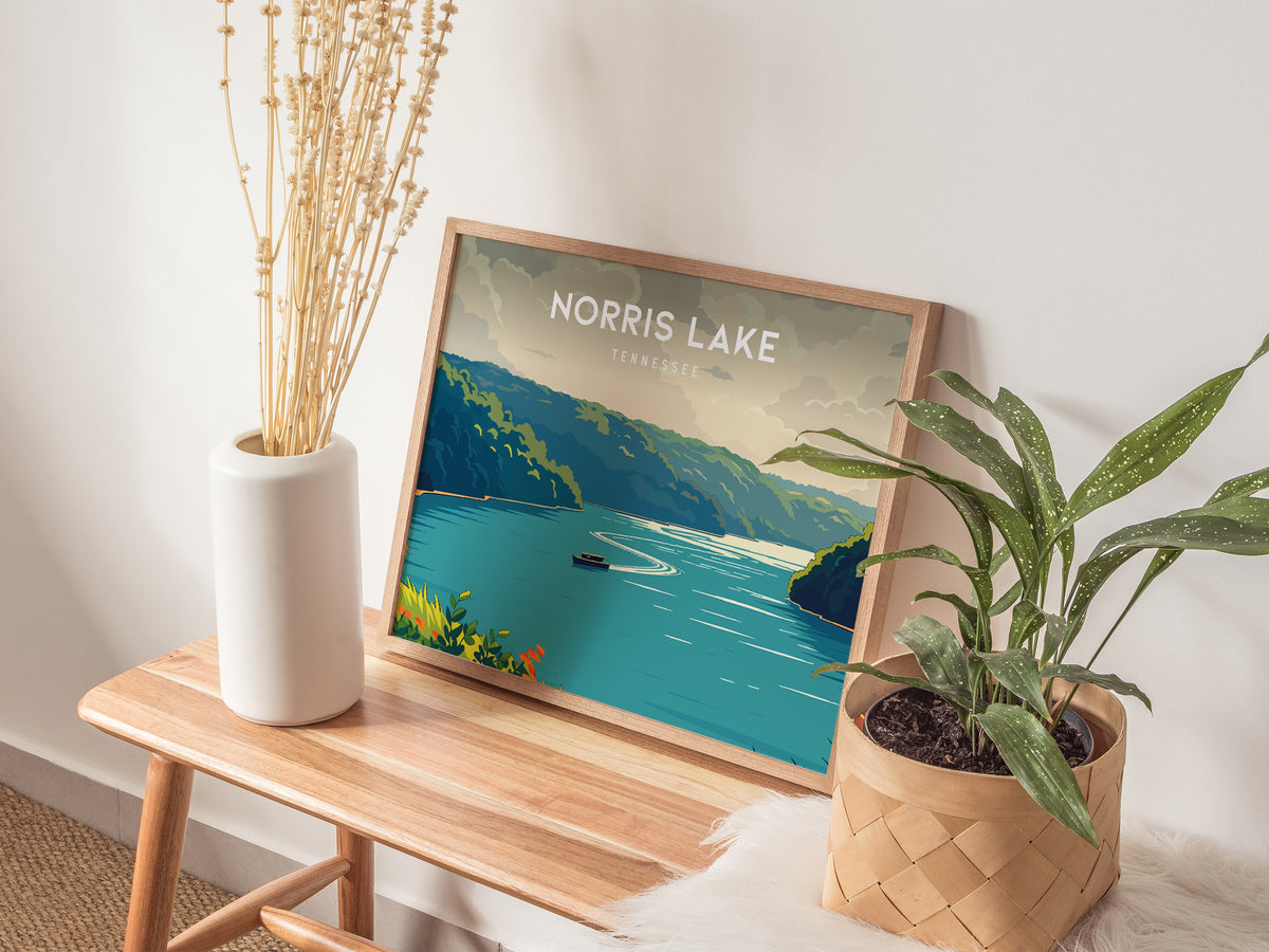 Norris Lake, Tennessee Landscape Poster | Lakeside Getaway Framed or Unframed Wall Art — 20x16 in