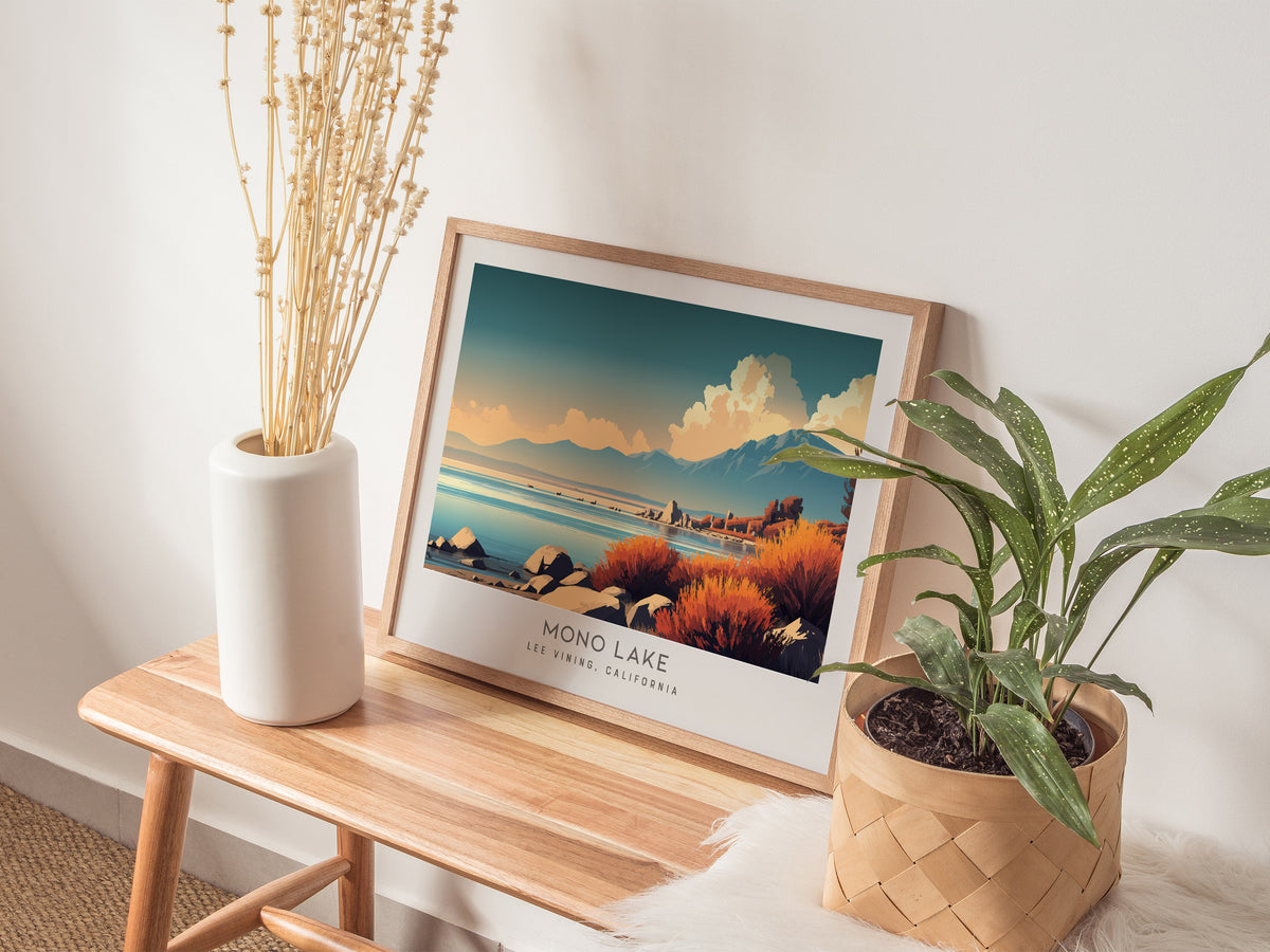 Mono Lake Landscape Matte Border Poster | Lee Vining, California Framed or Unframed Desert Lake Print — 20x16 in