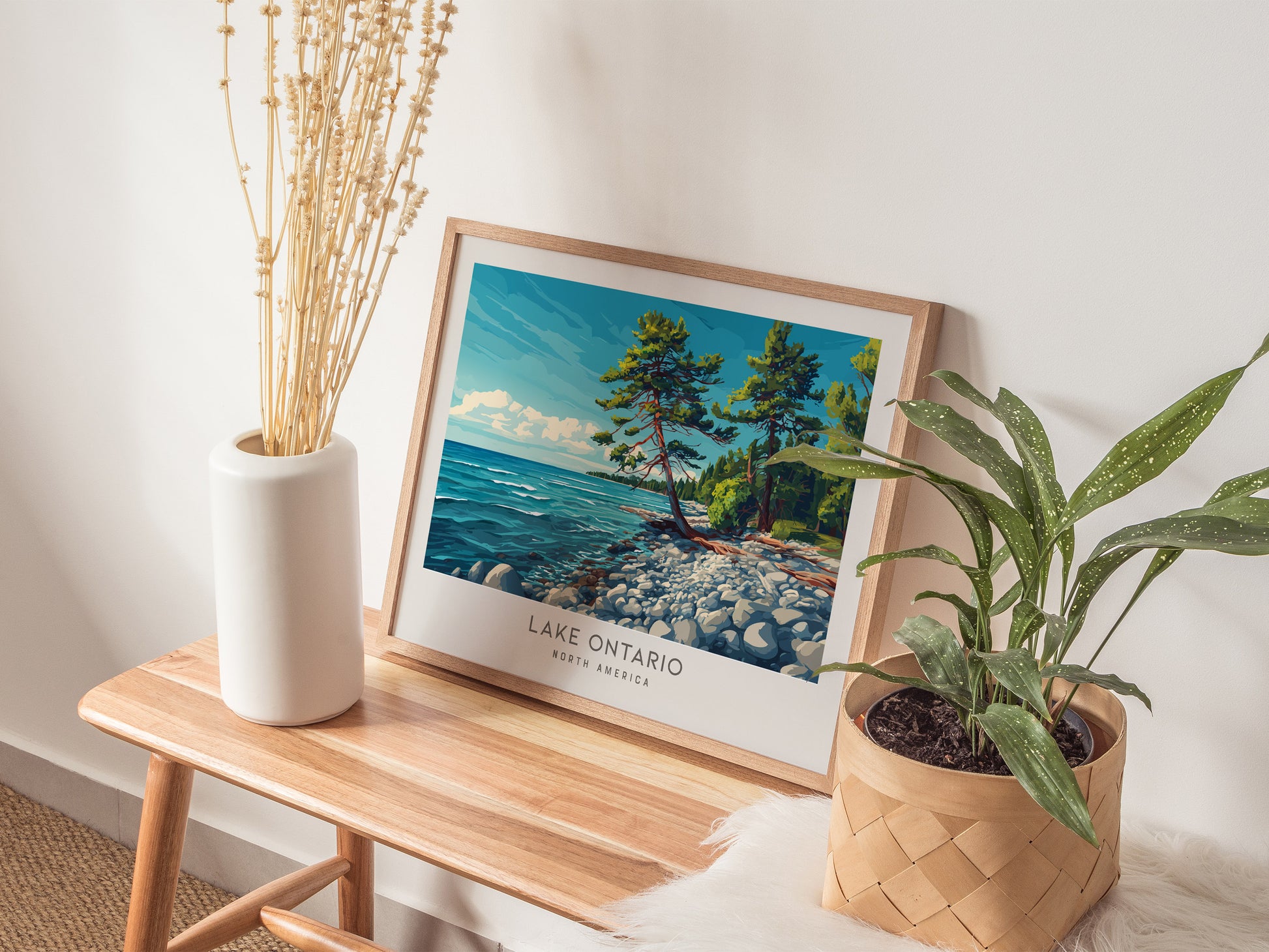 Lake Ontario Landscape Matte Border Poster | North America Vacation Wall Art | Framed or Unframed — 20x16 in