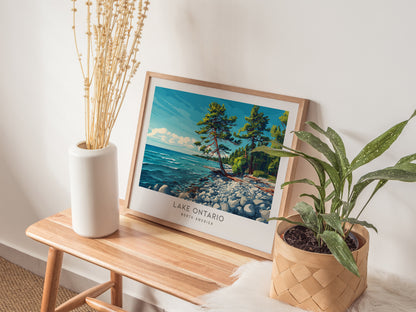 Lake Ontario Landscape Matte Border Poster | North America Vacation Wall Art | Framed or Unframed — 20x16 in
