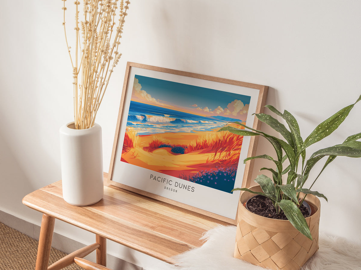 Pacific Dunes Landscape Matte Border Poster | Oregon Coastal Beach Decor — 20x16 in
