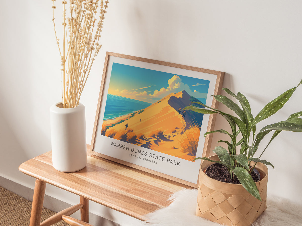 Warren Dunes State Park Landscape Matte Border Poster | Sawyer, Michigan Beach House Decor — 20x16 in