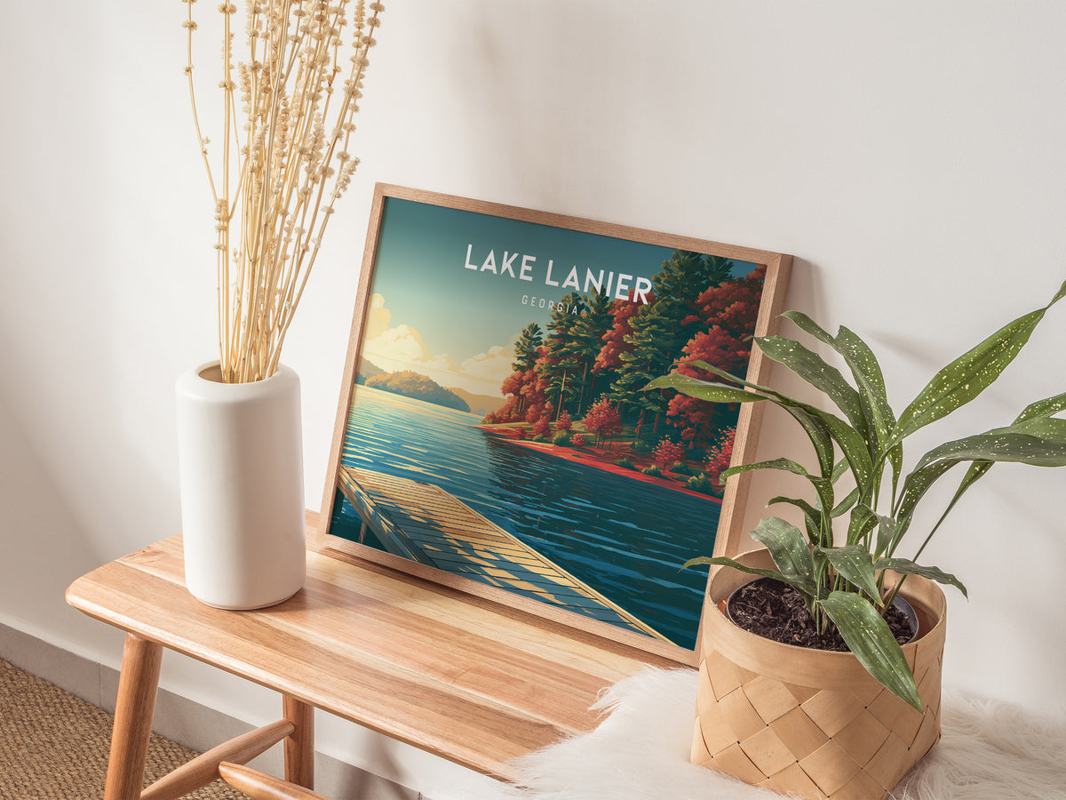 Lake Lanier, Georgia Landscape Poster | Scenic Lake House Beach House Decor Wall Art — 20x16 in