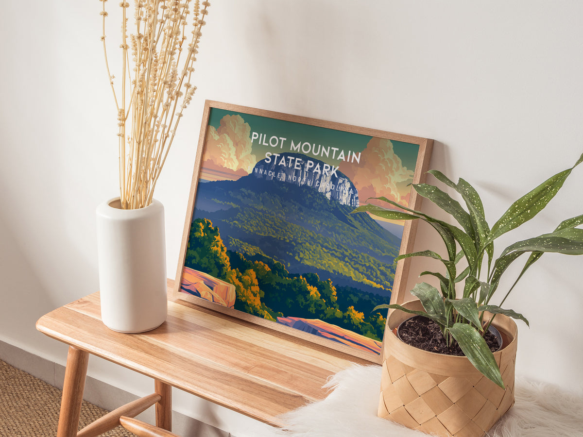 Pilot Mountain State Park Landscape Poster | Pinnacle, North Carolina Vacation Wall Art — 20x16 in