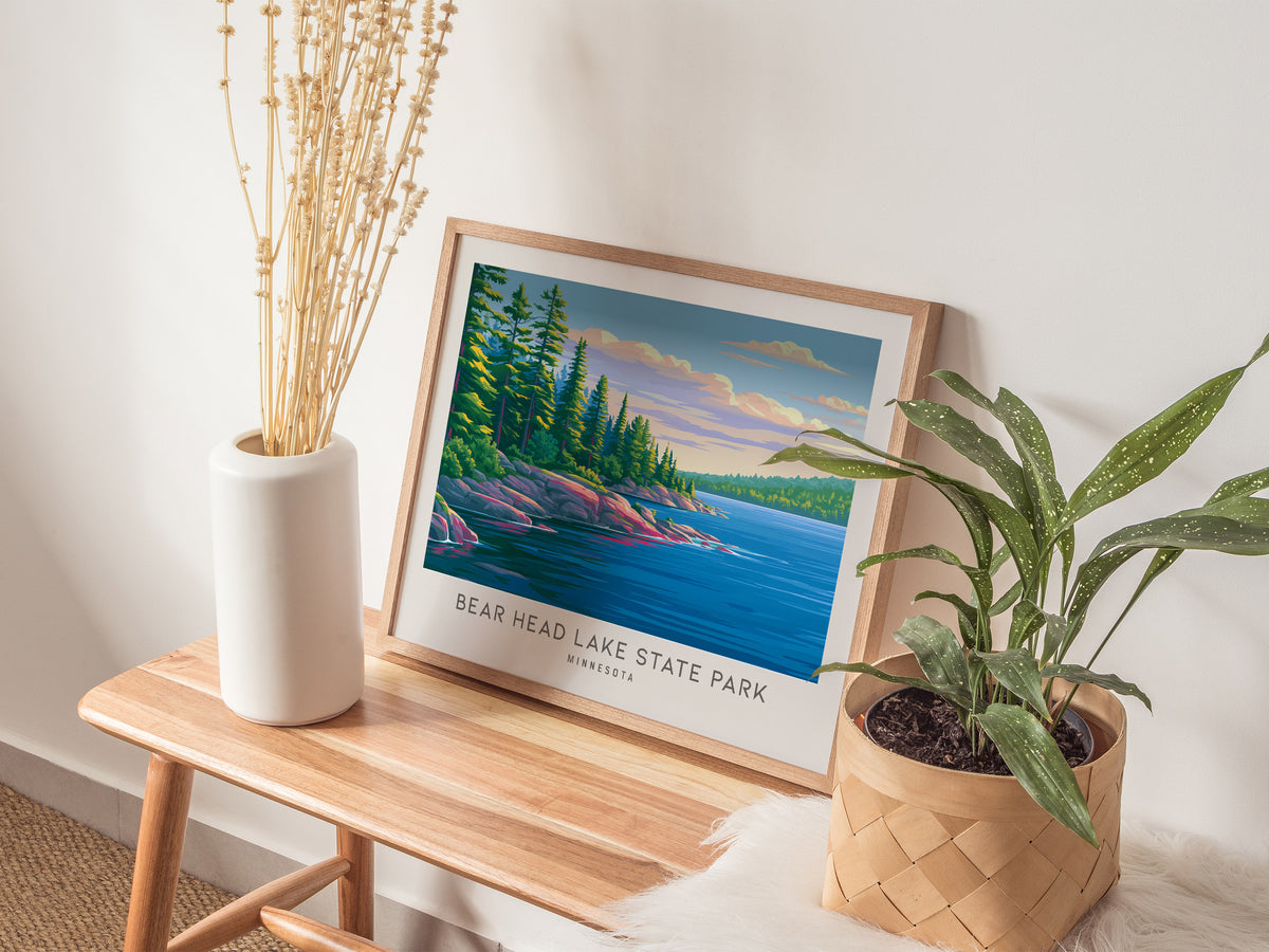 Bear Head Lake State Park Landscape Matte Border Poster | Minnesota Vacation Wall Art — 20x16 in