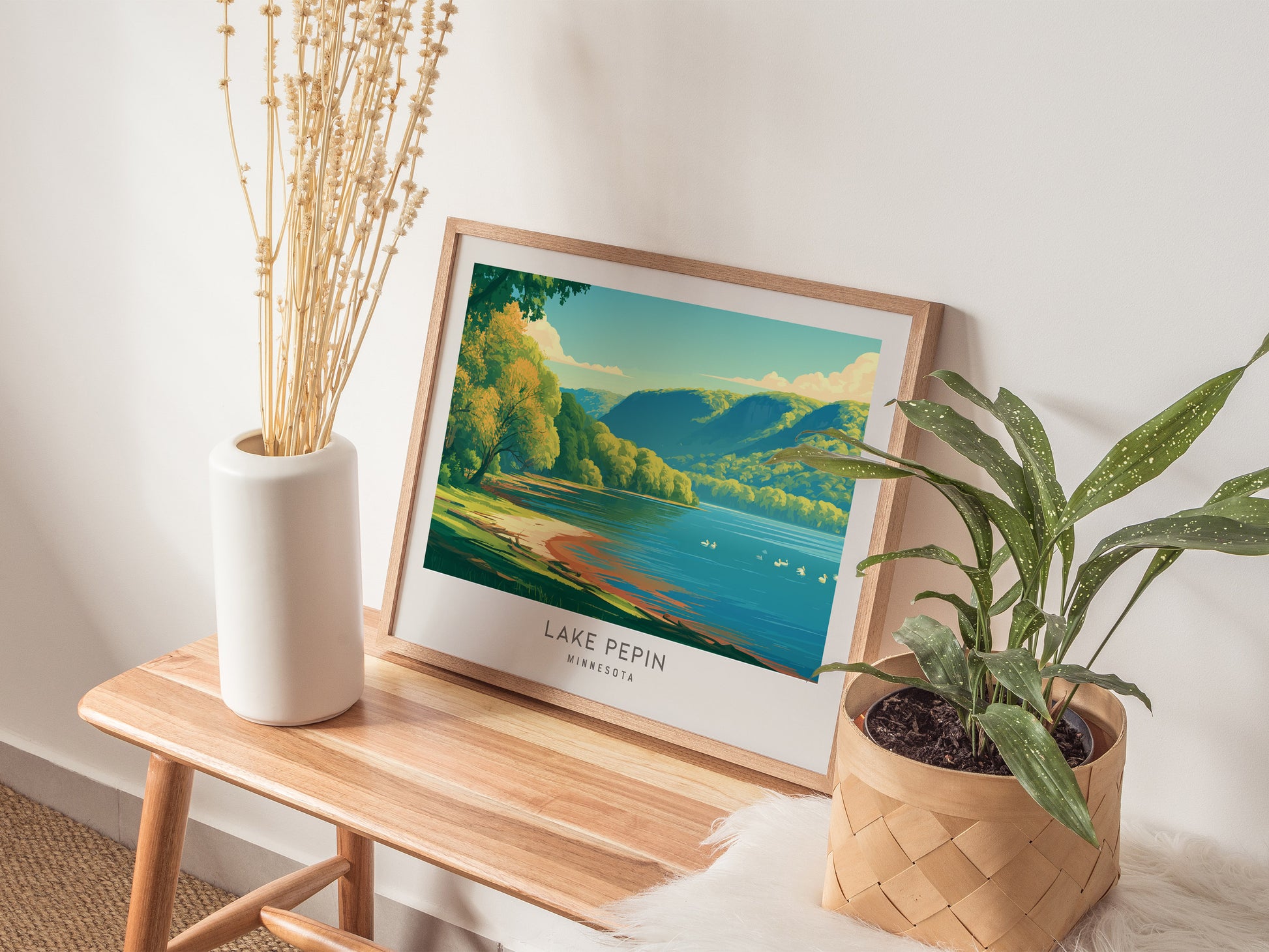 Lake Pepin Landscape Matte Border Poster | Minnesota Travel Gift Beach House Decor — 20x16 in