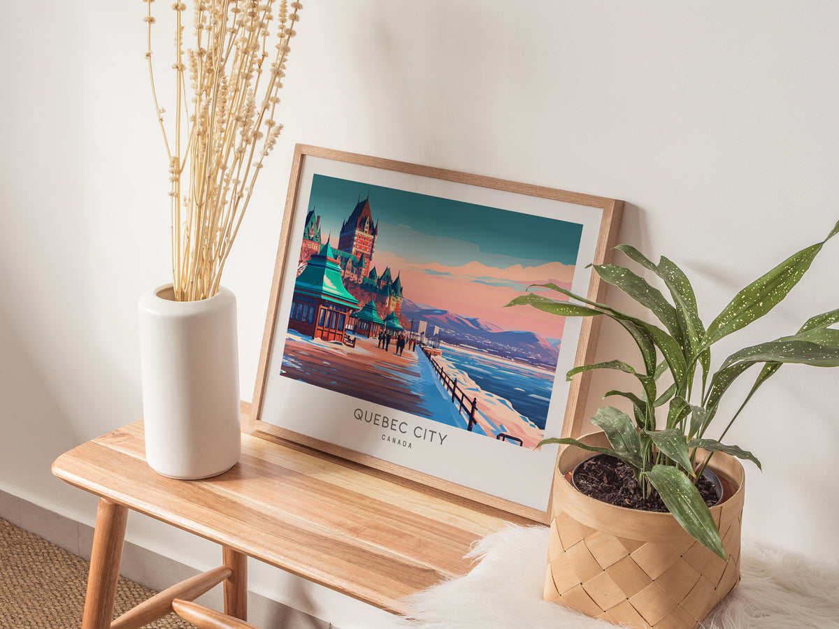 Quebec City Landscape Matte Border Poster | Canada Travel Wall Art — 20x16 in