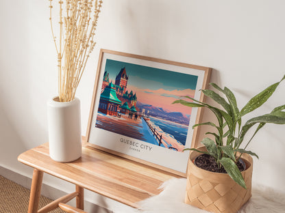 Quebec City Landscape Matte Border Poster | Canada Travel Wall Art — 20x16 in