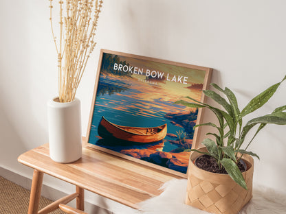 Broken Bow Lake, Oklahoma Landscape Poster | Lakeside Cabin & Pines Vacation Wall Art — 20x16 in