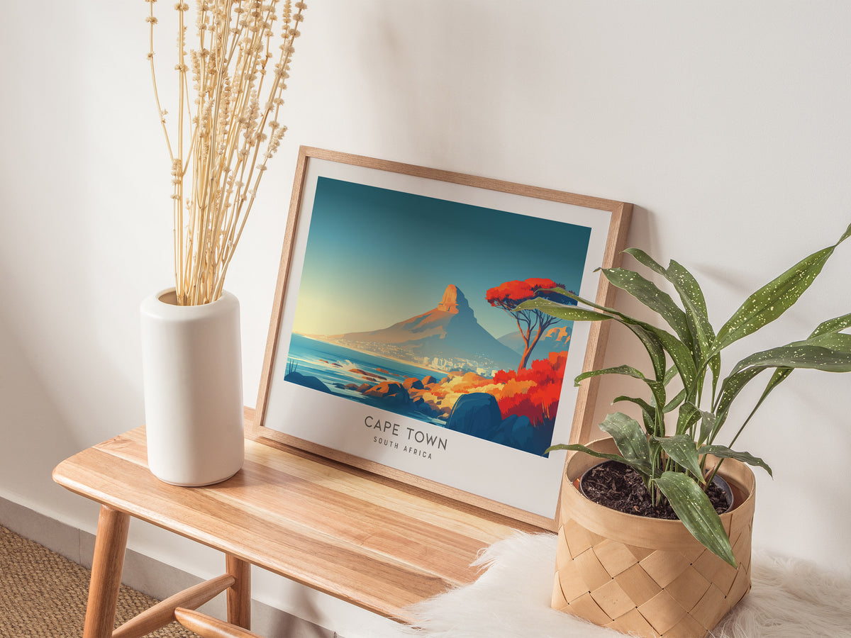 Cape Town Landscape Matte Border Poster | South Africa Vacation Wall Art — 20x16 in