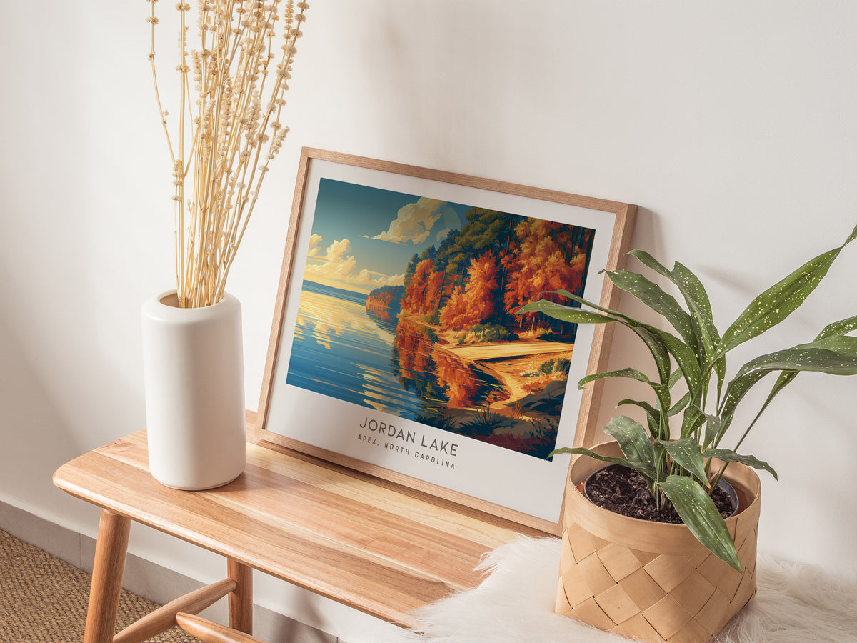 Jordan Lake Landscape Matte Border Poster | Apex, North Carolina Vacation Wall Art — 20x16 in