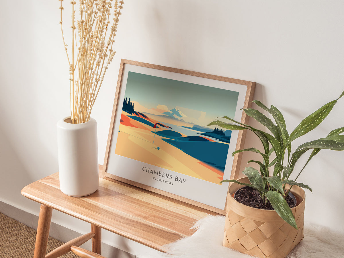 Chambers Bay Landscape Matte Border Poster | Washington Framed or Unframed Golf Wall Art — 20x16 in