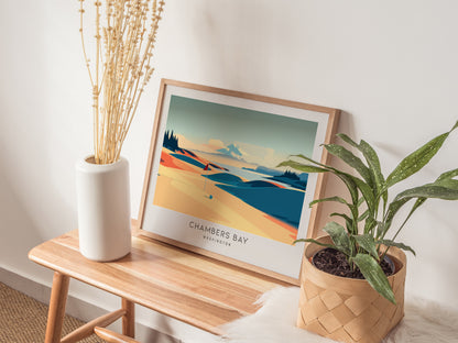 Chambers Bay Landscape Matte Border Poster | Washington Framed or Unframed Golf Wall Art — 20x16 in