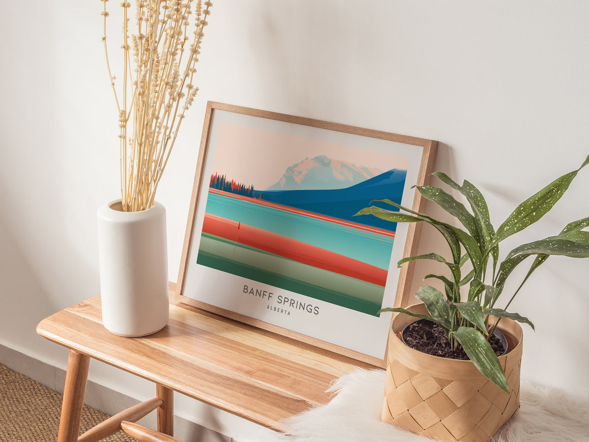 Banff Springs Landscape Matte Border Poster | Alberta Travel Wall Art — 20x16 in