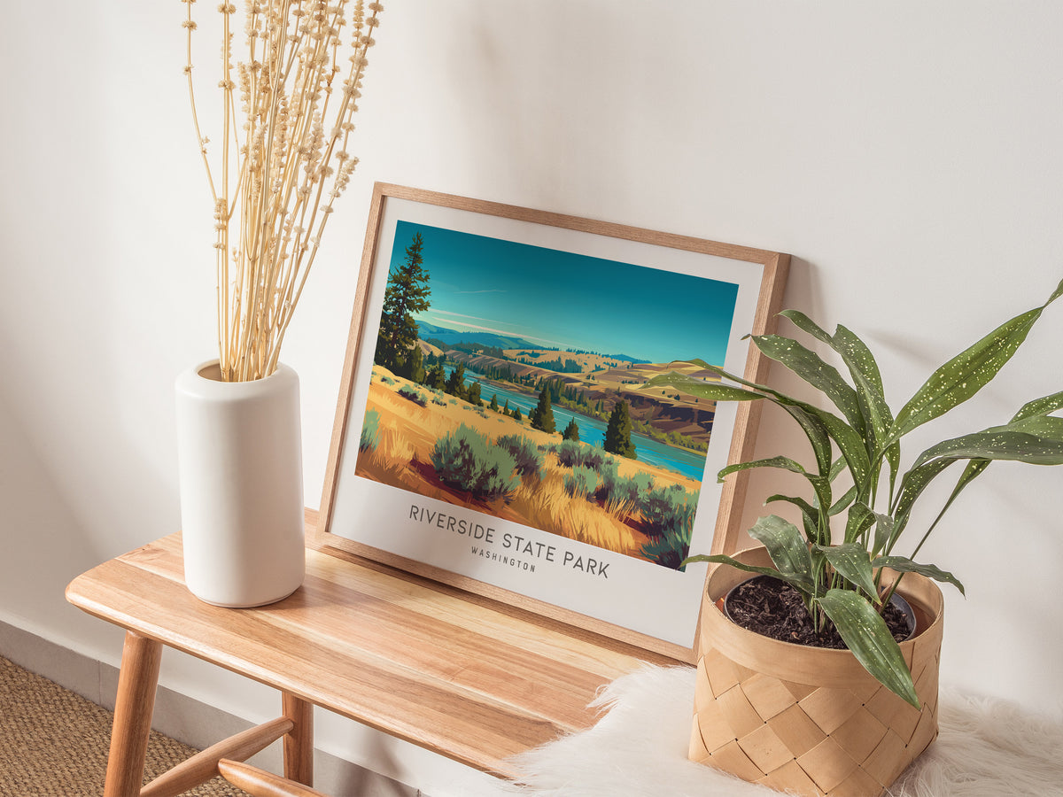 Riverside State Park Landscape Matte Border Poster | Washington Framed or Unframed Travel Gift — 20x16 in