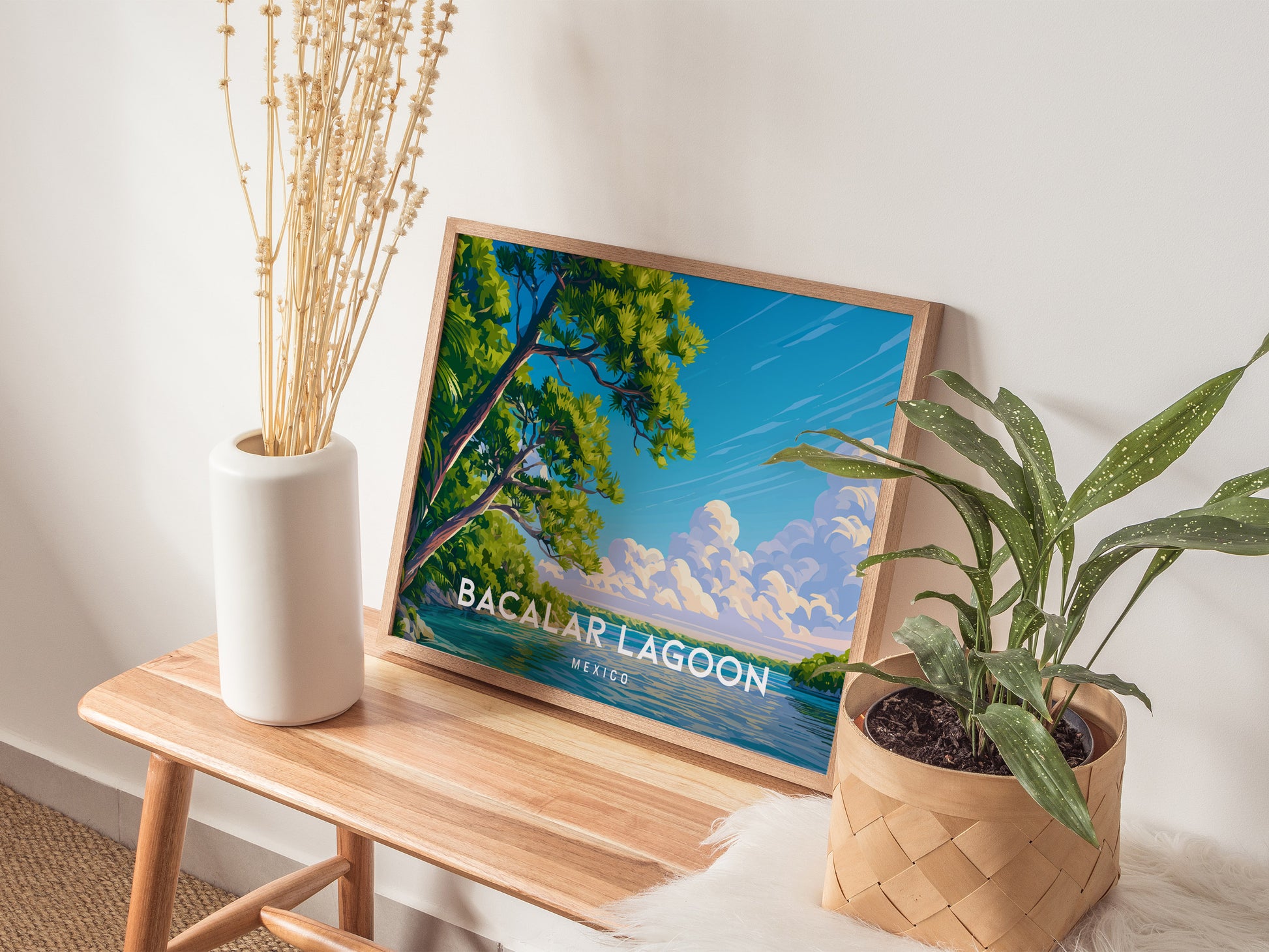 Bacalar Lagoon Landscape Poster | Mexico Vacation Wall Art Destination Print — 20x16 in