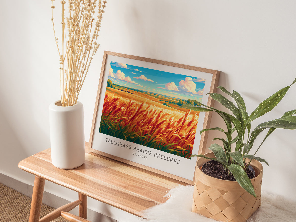 Tallgrass Prairie Preserve Landscape Matte Border Poster | Oklahoma Travel Wall Art — 20x16 in