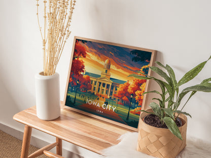 Iowa City, Iowa Landscape Poster | Midwest College Town Vacation Wall Art — 20x16 in