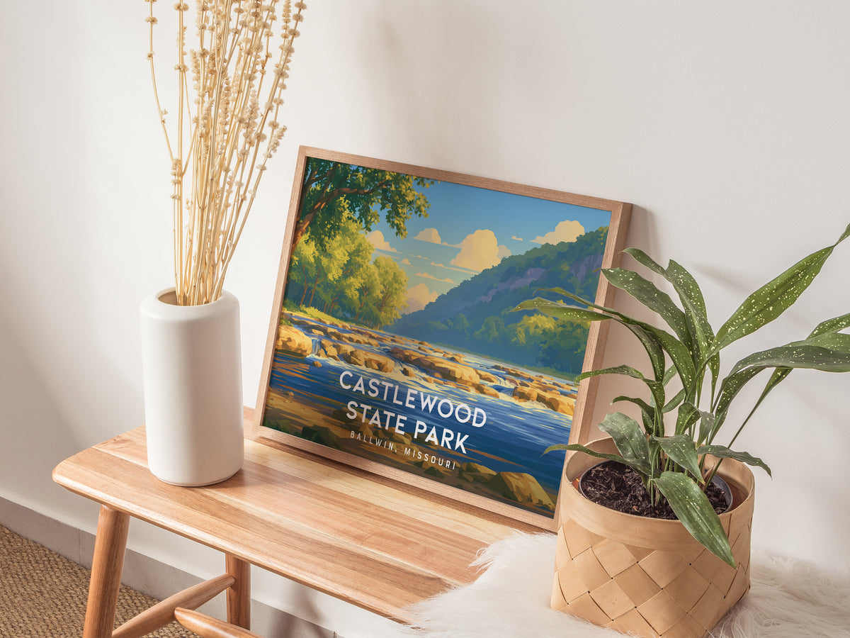 Castlewood State Park Landscape Poster | Ballwin, Missouri Scenic Bluff Overlook Vacation Wall Art — 20x16 in