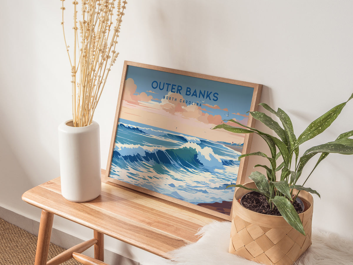 Outer Banks, North Carolina Landscape Poster | Coastal Beach Decor Wall Art — 20x16 in