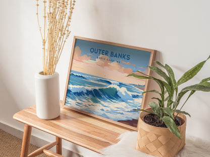 Outer Banks, North Carolina Landscape Poster | Coastal Beach Decor Wall Art — 20x16 in