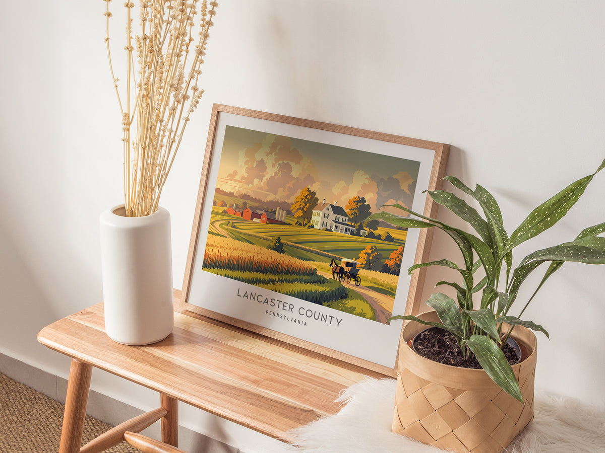 Lancaster County Landscape Matte Border Poster | Pennsylvania Travel Gift Vacation Wall Art — 20x16 in
