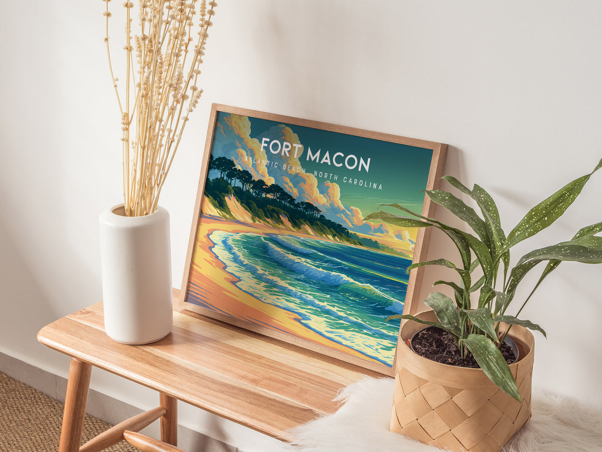 Fort Macon Landscape Poster | Atlantic Beach, North Carolina Destination Print Wall Art — 20x16 in