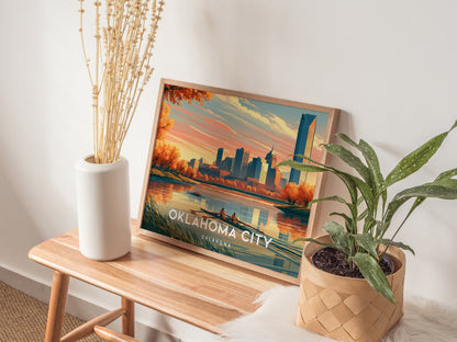 Oklahoma City, Oklahoma Landscape Poster | Vibrant Downtown Skyline Vacation Wall Art — 20x16 in