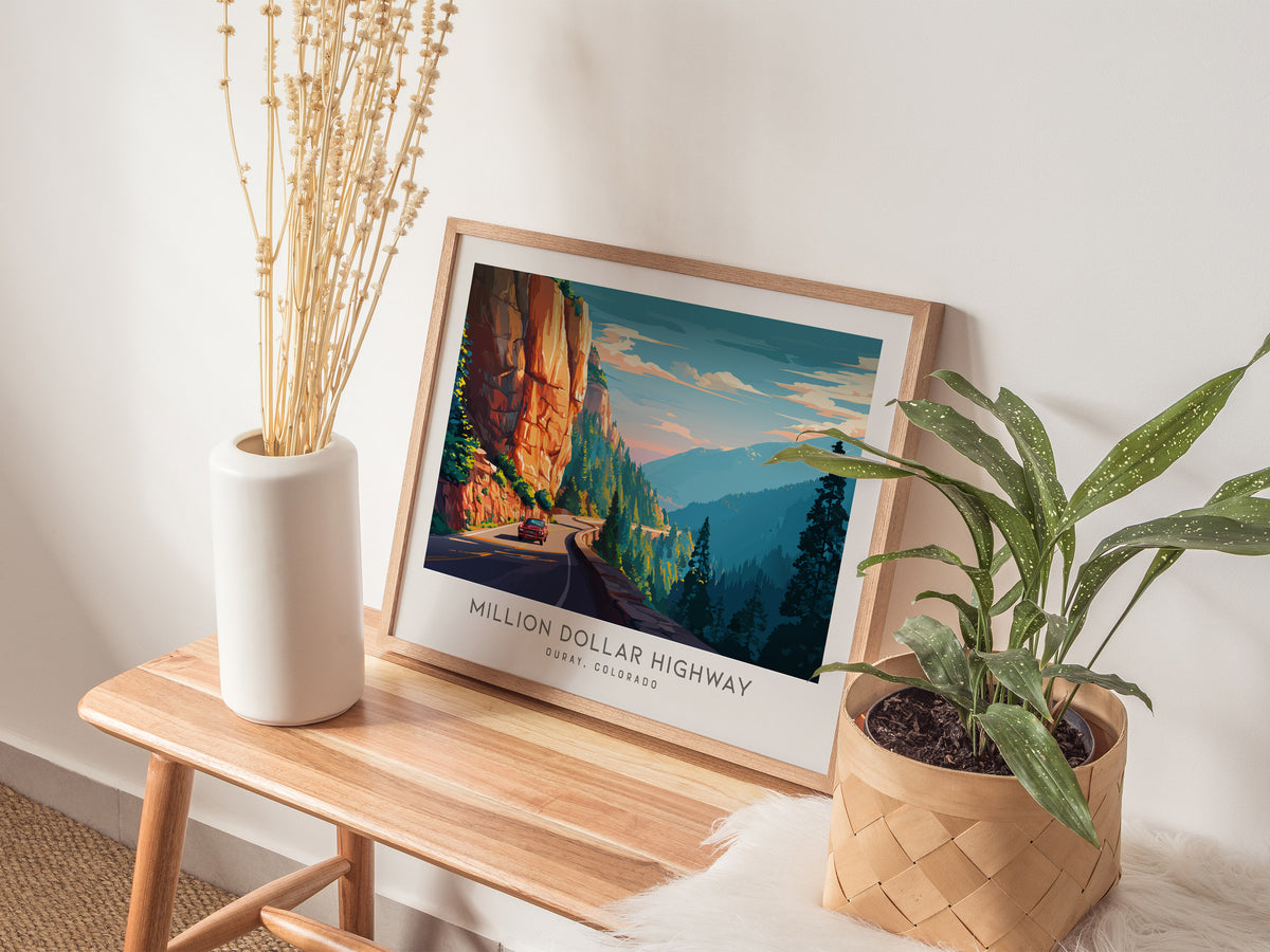 Million Dollar Highway Landscape Matte Border Poster | Ouray, Colorado Vacation Wall Art — 20x16 in
