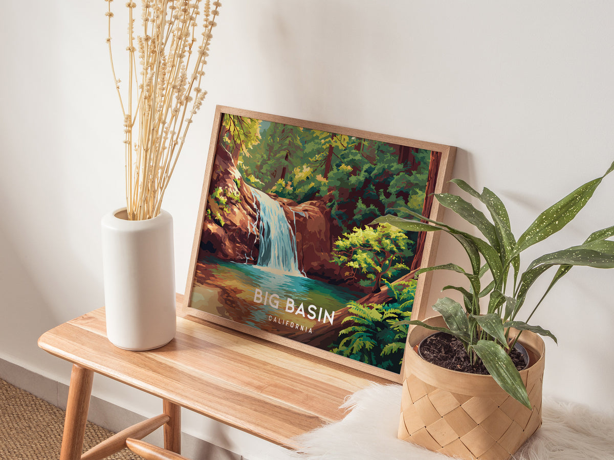 Big Basin Redwoods, California Landscape Poster | Ancient Forest Travel Wall Art — 20x16 in