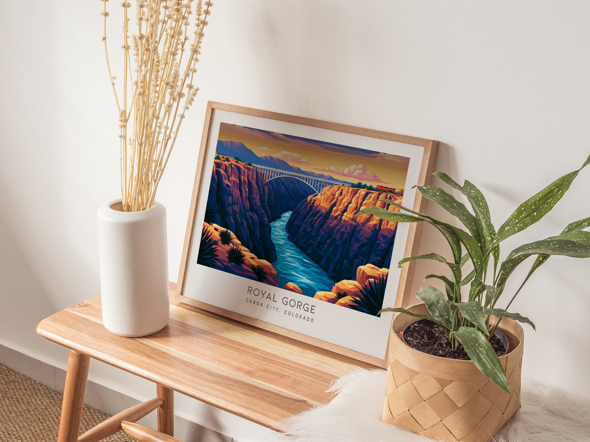 Royal Gorge Landscape Matte Border Poster | Canon City, Colorado Vacation Wall Art — 20x16 in