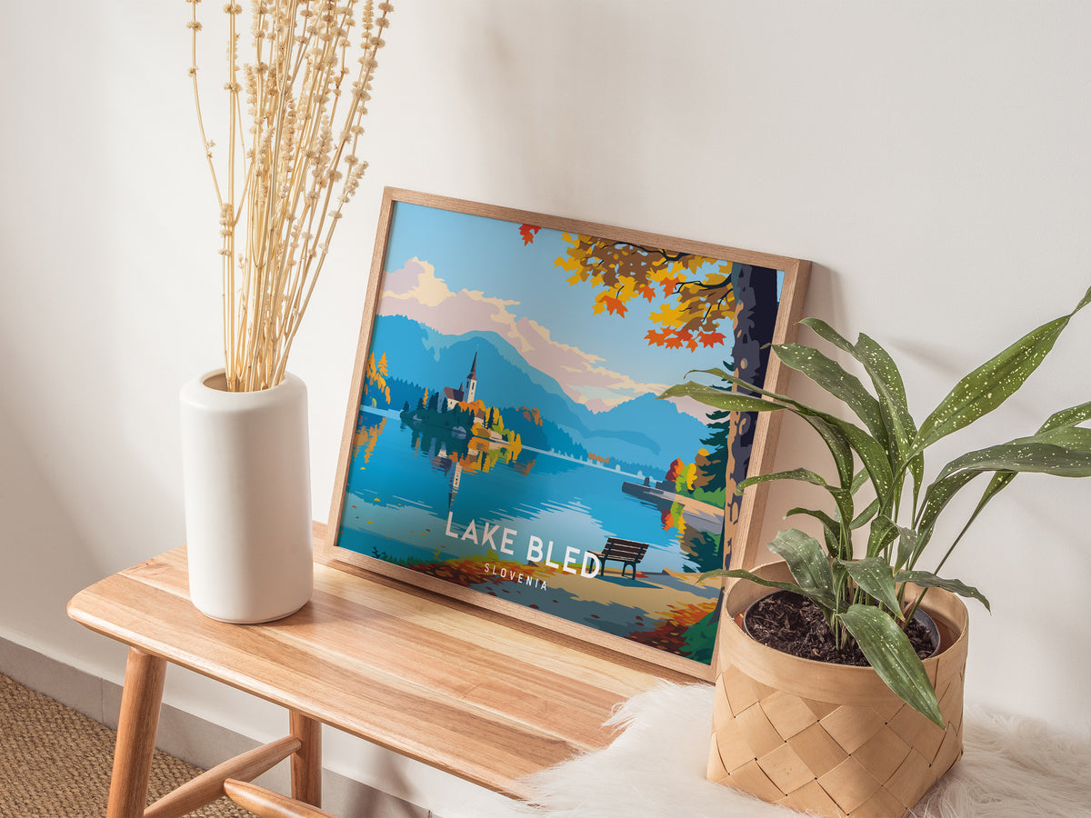 Lake Bled, Slovenia Landscape Poster | Medieval Castle & Alpine Lake Vacation Wall Art — 20x16 in