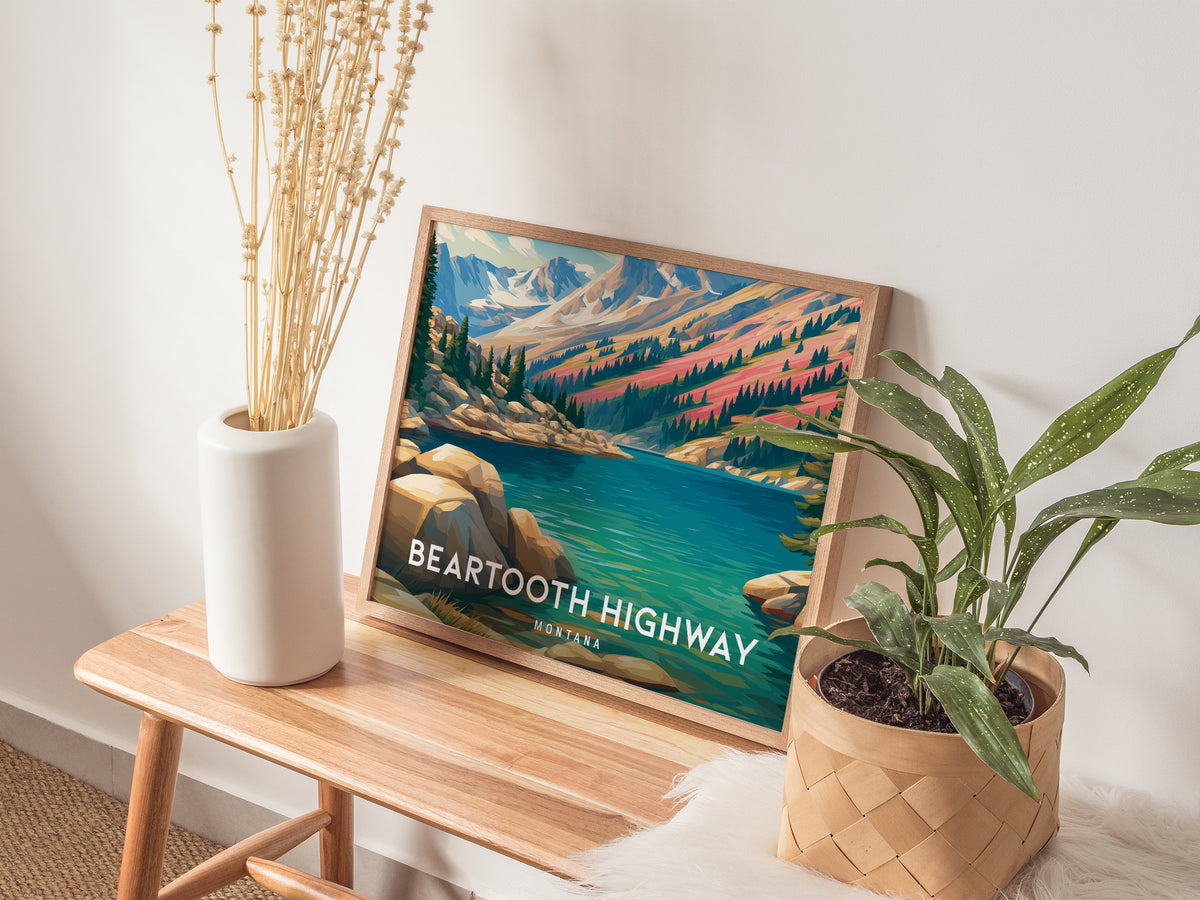 Beartooth Highway, Montana Landscape Poster | Mountain Road Vacation Wall Art — 20x16 in