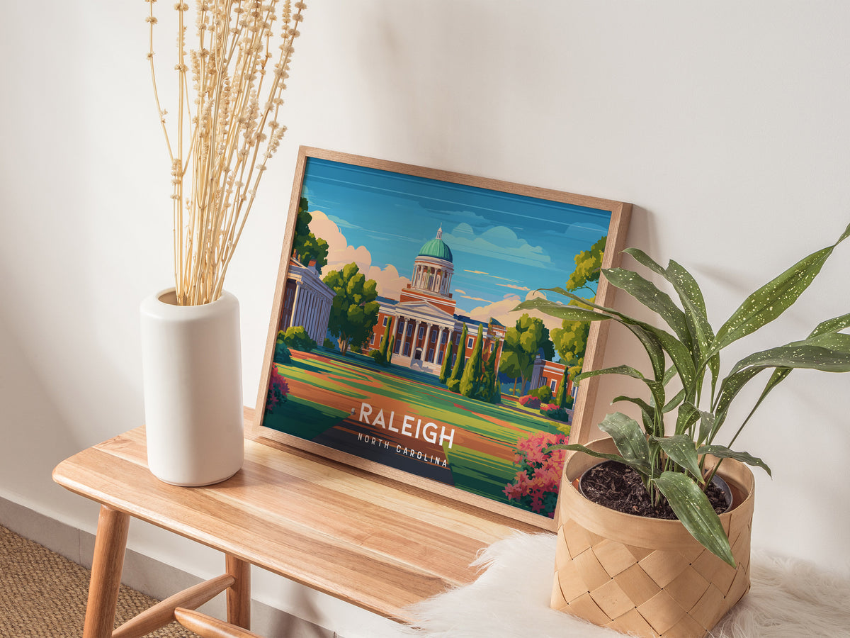 Raleigh Landscape Poster | North Carolina Oak City Framed or Unframed Wall Art — 20x16 in