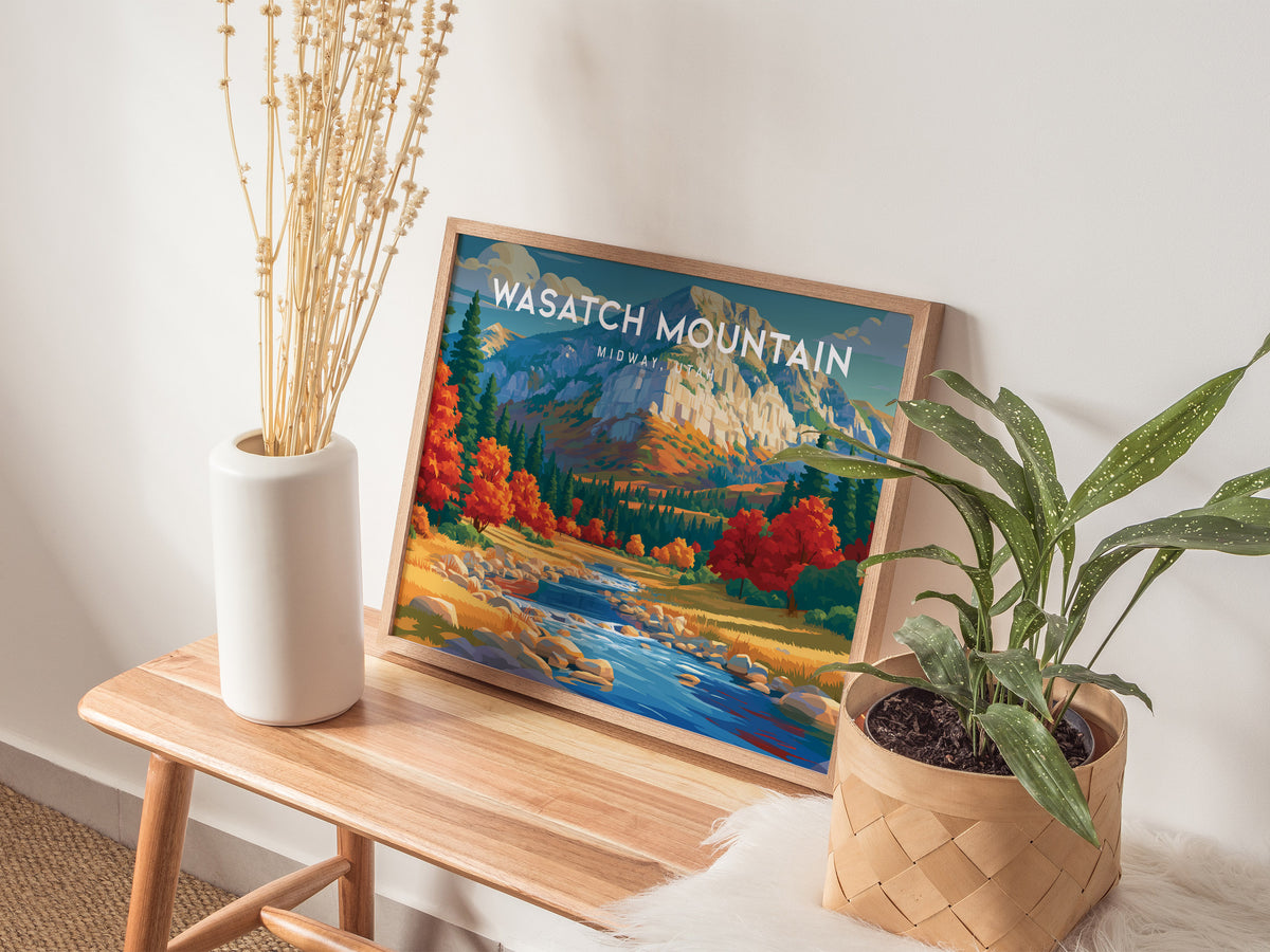 Wasatch Mountain Landscape, Midway, Utah Poster | Alpine Valley Framed or Unframed Wall Art — 20x16 in