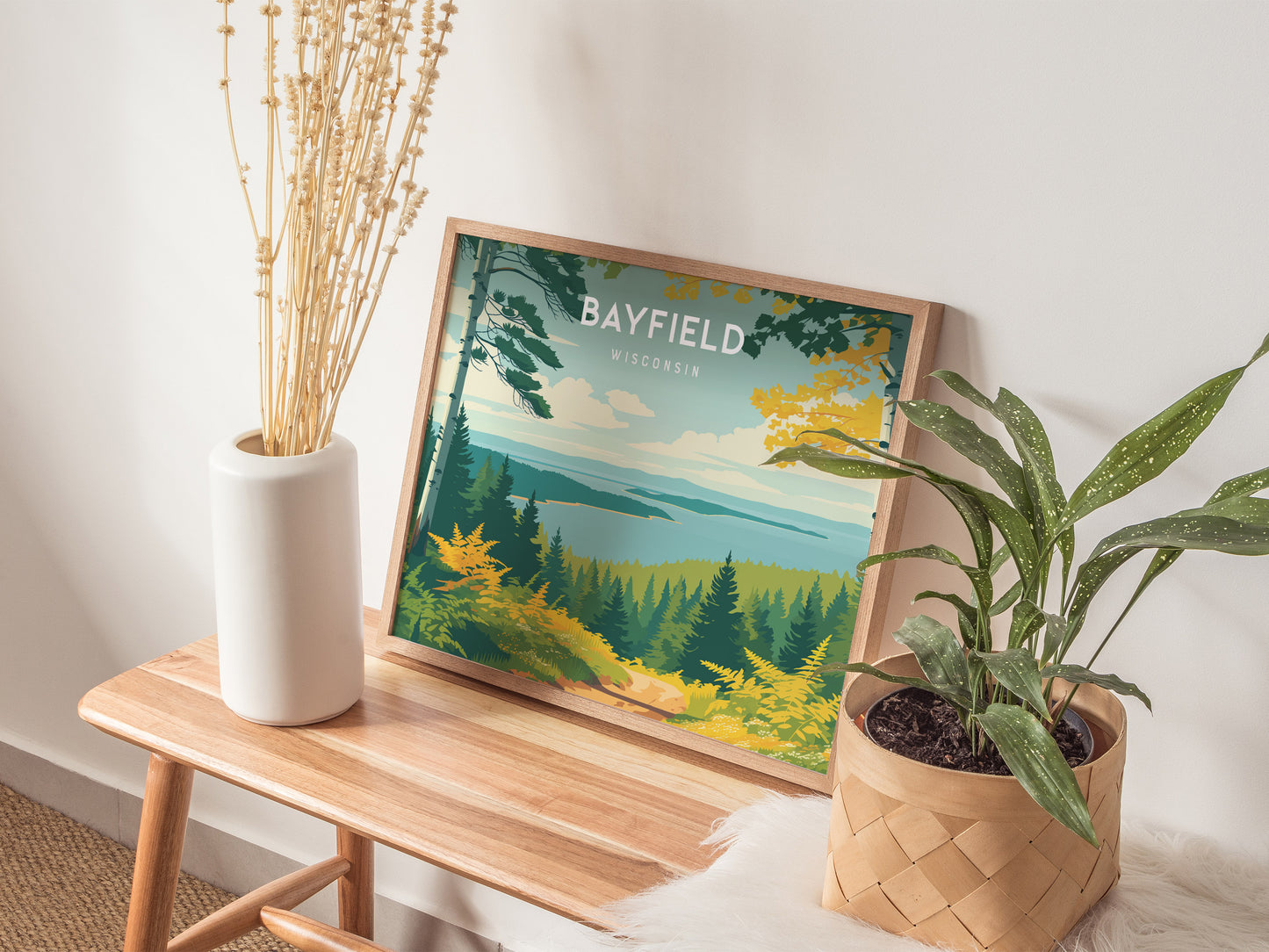 Bayfield, Wisconsin Landscape Poster | Coastal Beach Decor & Harbor Wall Art — 20x16 in