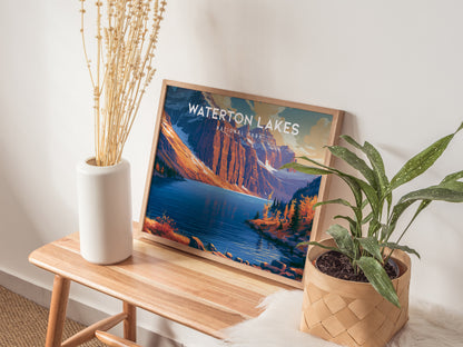 Waterton Lakes Landscape Poster | National Park Vacation Wall Art — 20x16 in