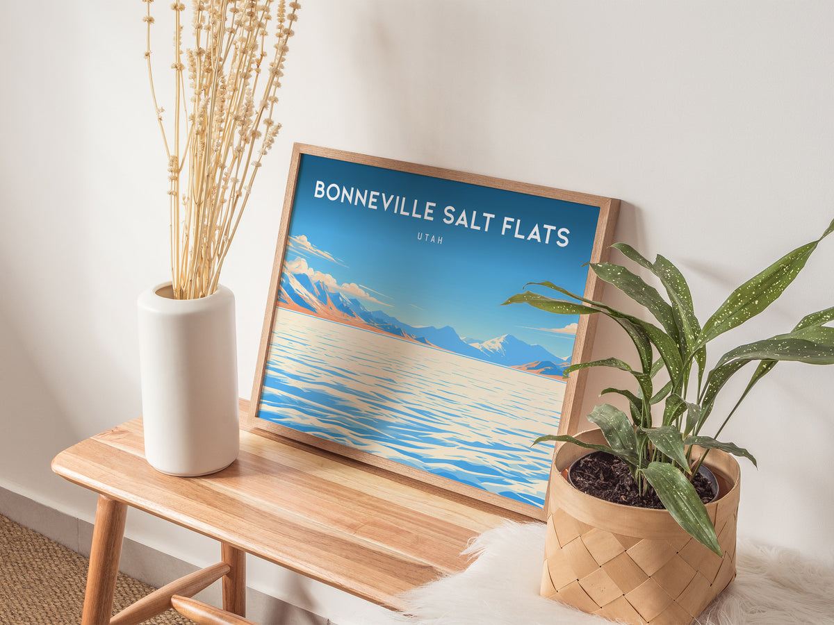 Bonneville Salt Flats Landscape Poster | Utah Endless White Expanse Travel Wall Art — 20x16 in