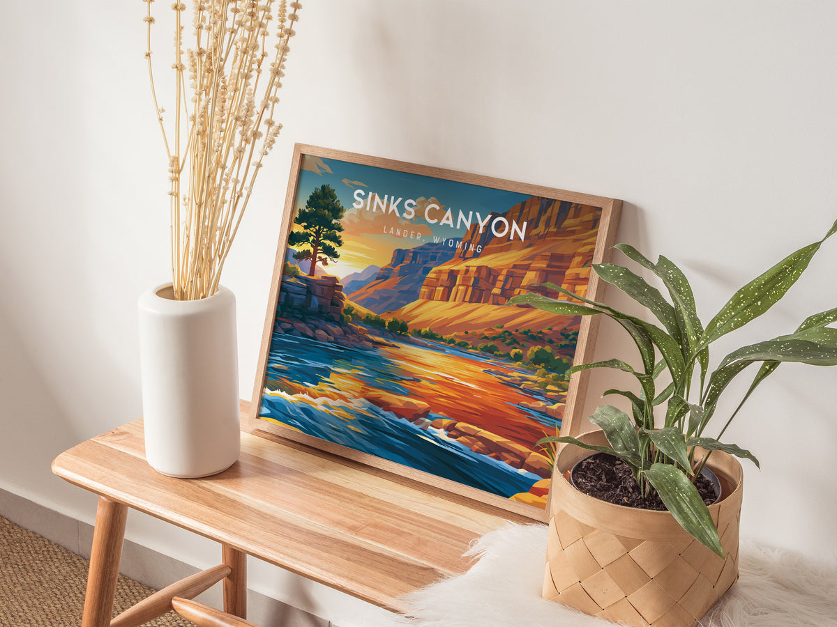 Sinks Canyon Landscape Poster | Lander, Wyoming Mountain Wilderness Vacation Wall Art — 20x16 in