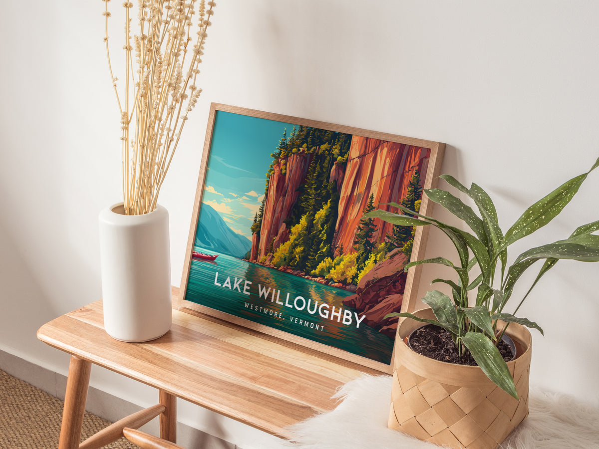 Lake Willoughby Landscape Poster | Westmore, Vermont Framed or Unframed Wall Art — 20x16 in