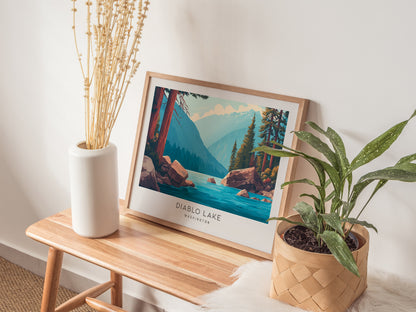 Diablo Lake Landscape Matte Border Poster | Washington Framed or Unframed Travel Gift — 20x16 in
