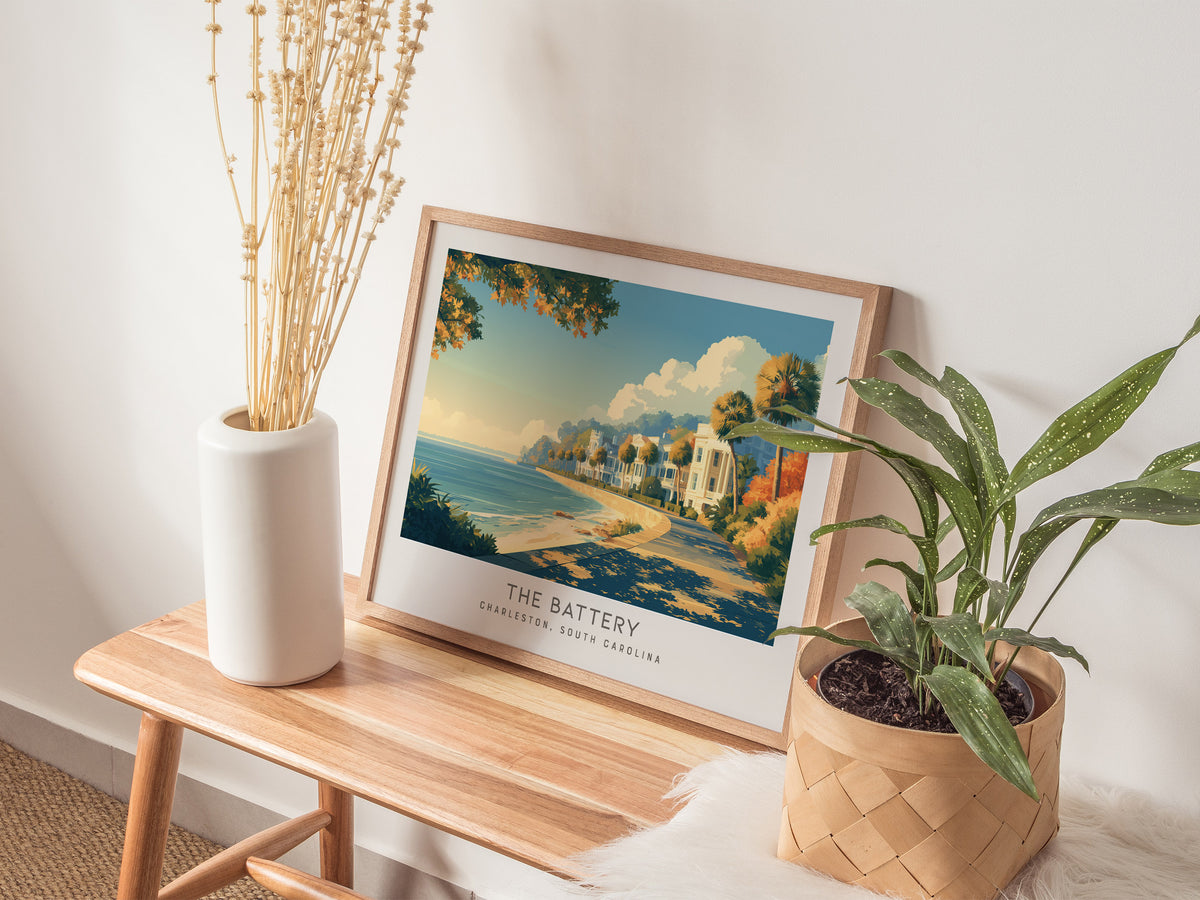 The Battery Landscape Matte Border Poster | Charleston, South Carolina Travel Wall Art — 20x16 in