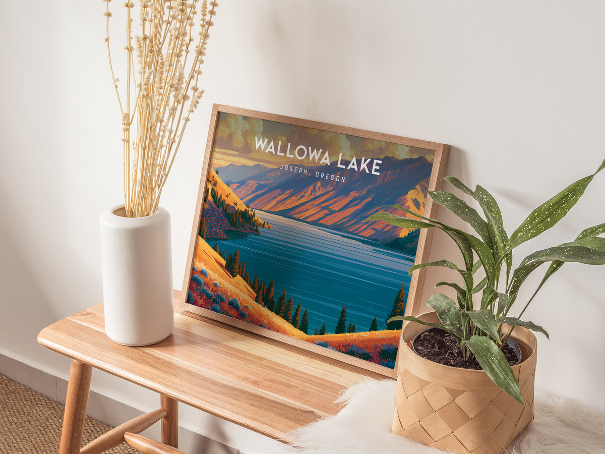 Wallowa Lake Landscape Poster | Joseph, Oregon Vacation Wall Art — 20x16 in