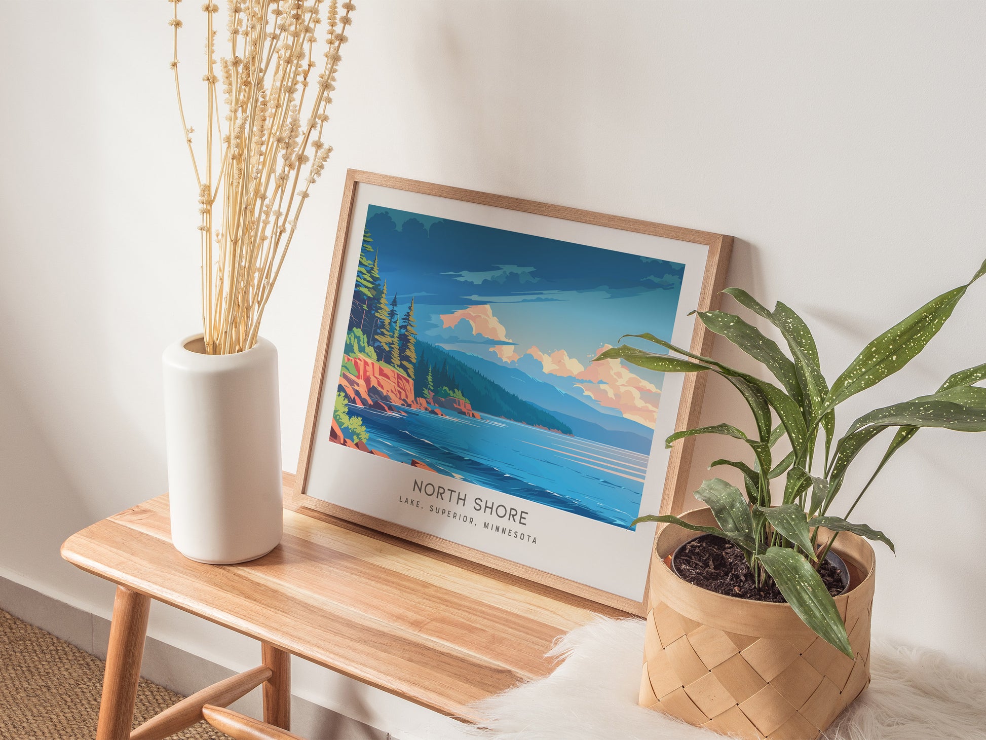 North Shore Landscape Matte Border Poster | Lake, Superior, Minnesota Travel Wall Art — 20x16 in